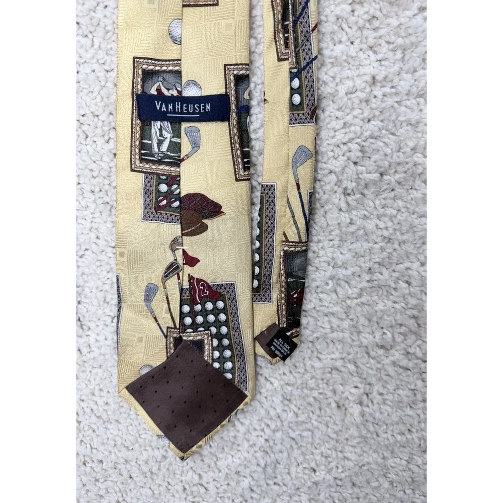 Sky Bend Van Heusen Golf Ties Mens OS Black Yellow Excellent Novelty Bundle 2pc